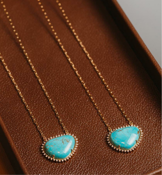 Colar Longo Turquesa Cravejada