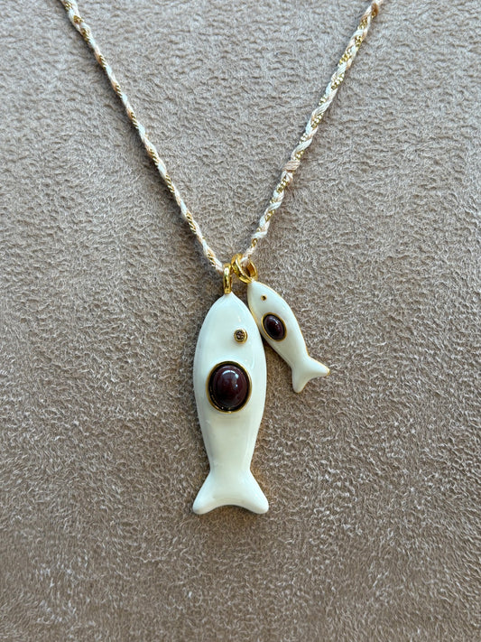 Colar Longo Double Fish White