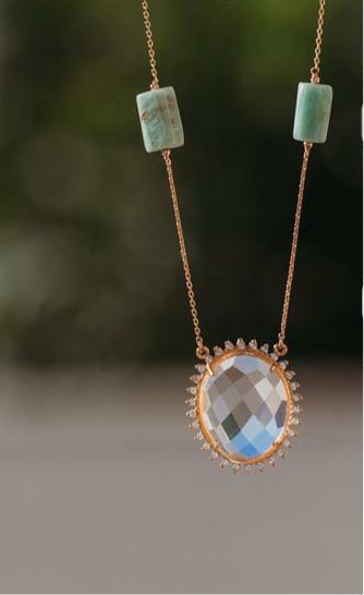 Colar Longo Amazonita Com Cristal