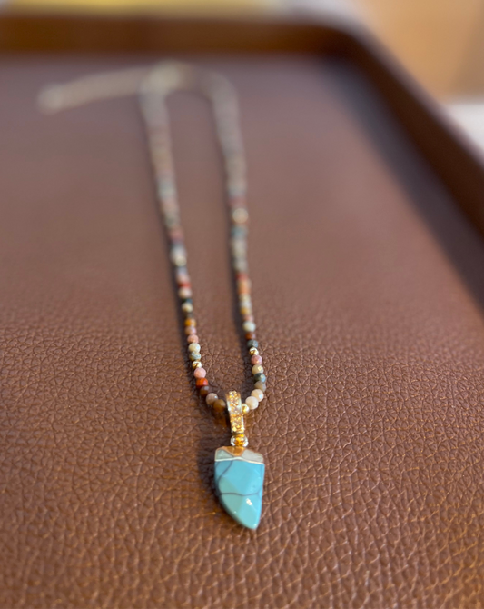 Colar Ágata Indiana Com Dente Turquesa