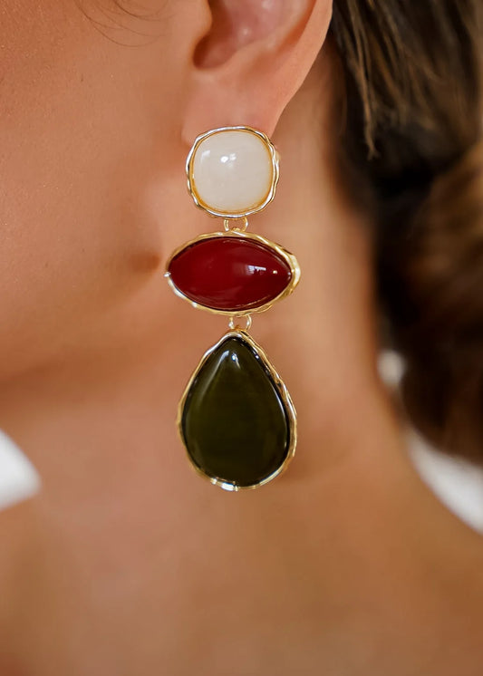 Brinco Serene Resina Bordo Com Musgo