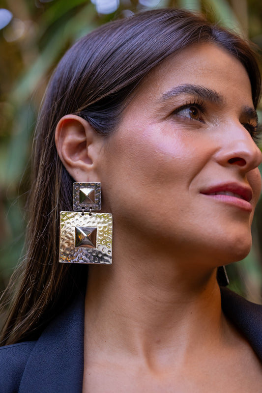 Brinco Double Square Prata