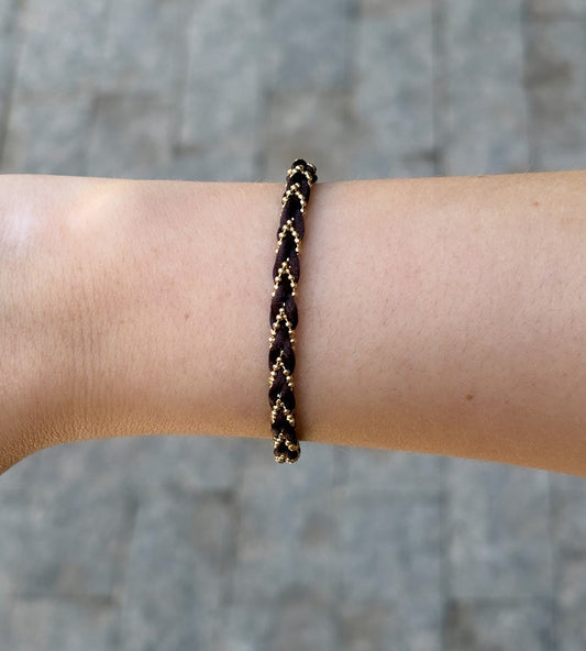 Pulseira Serene Fio Seda Com Bolinhas Café