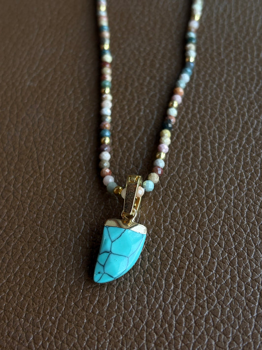 Colar Ágata Indiana Com Dente Turquesa