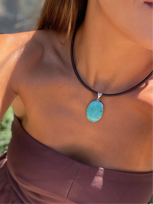 Choker Courinho Turquesa Oval