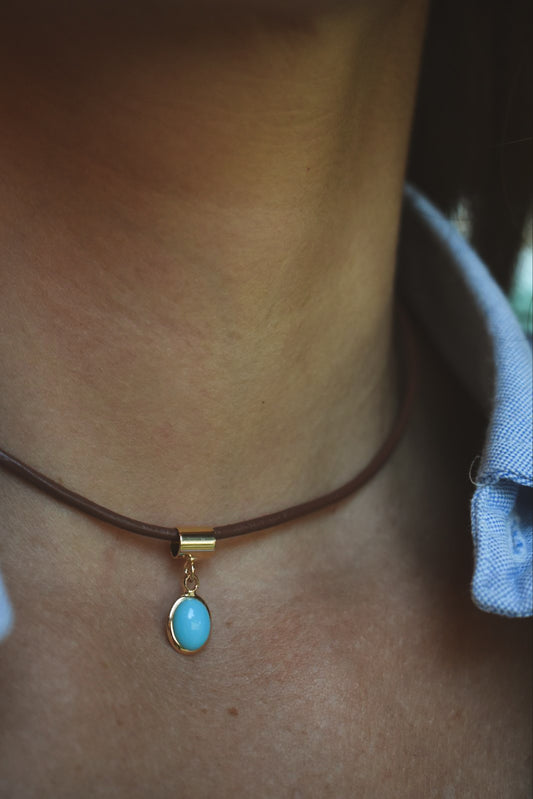 Choker Courinho Pingente Mini Turquesa