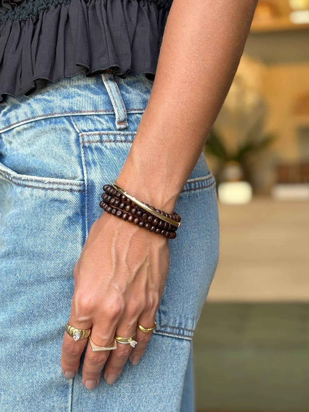 Bracelete Bolas Madeira Dupla P