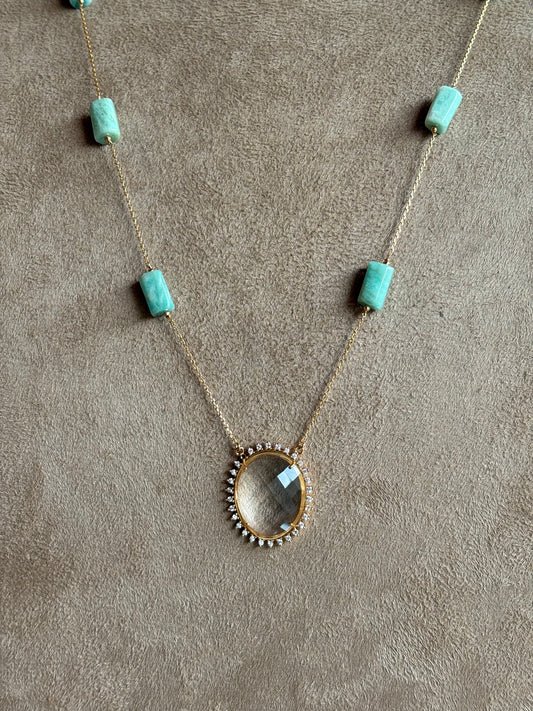 Colar Longo Amazonita Com Cristal