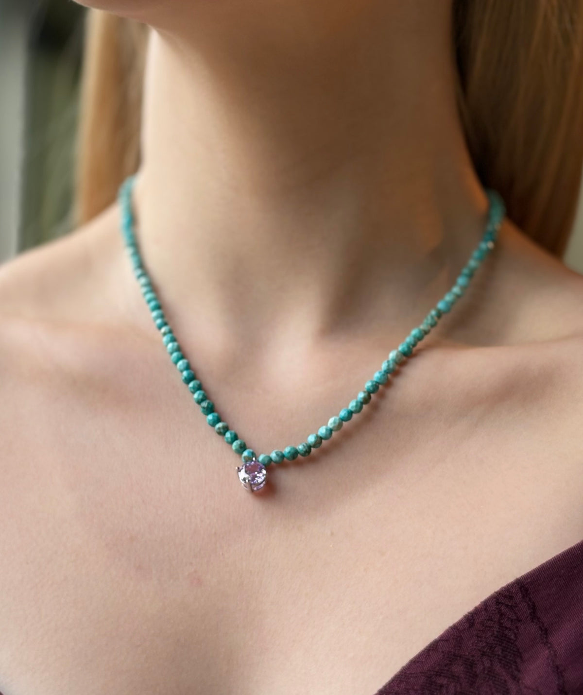 Colar Maré Pedrinhas Turquesas Com Ametista