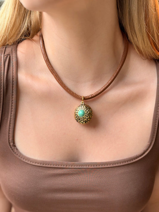 Colar Choker Couro Marrom Auror
