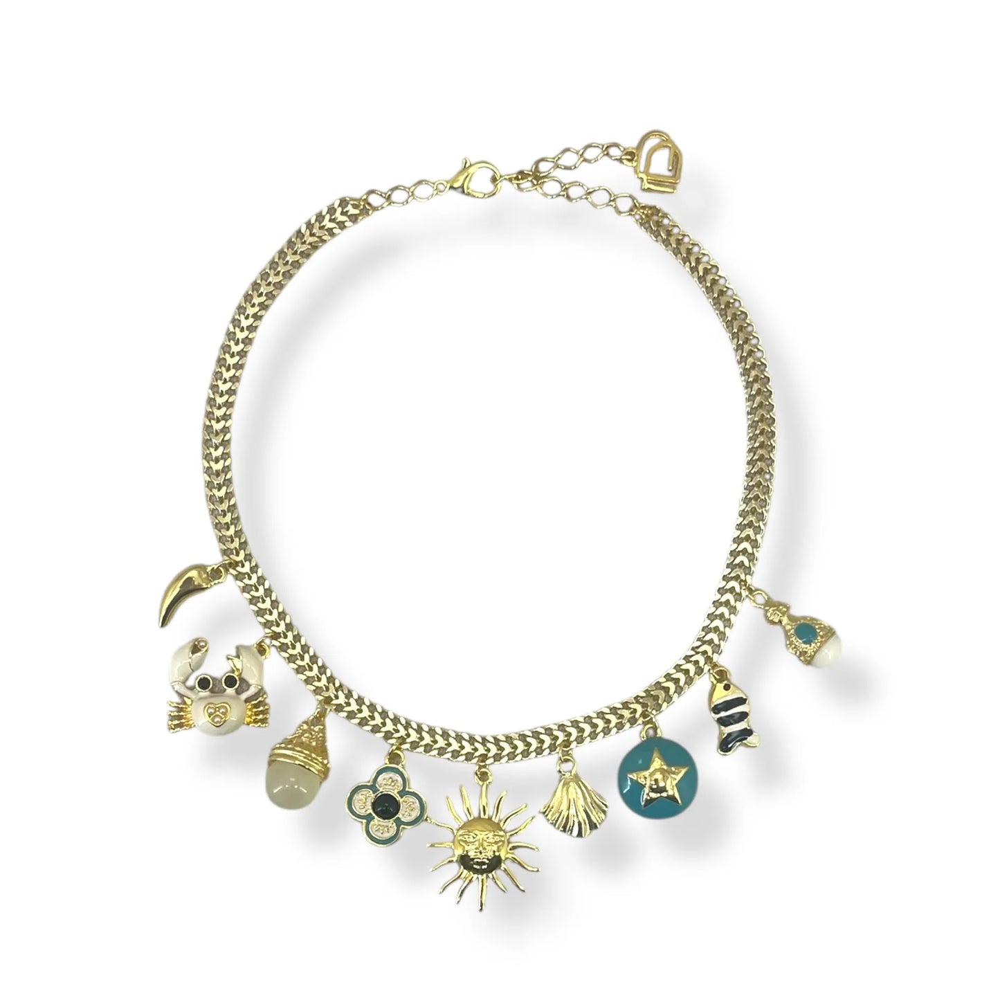 Colar Choker Summer Pingentes Turquesa