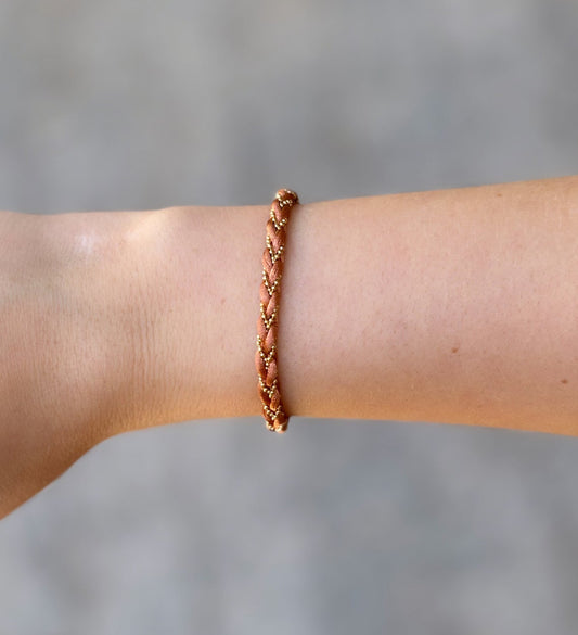 Pulseira Serene Fio Seda Com Bolinhas Nude