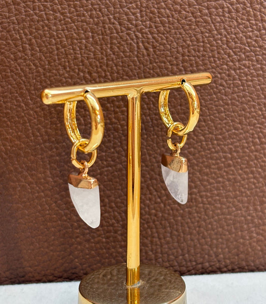 Brinco Argola Mini Dente Quartzo Branco