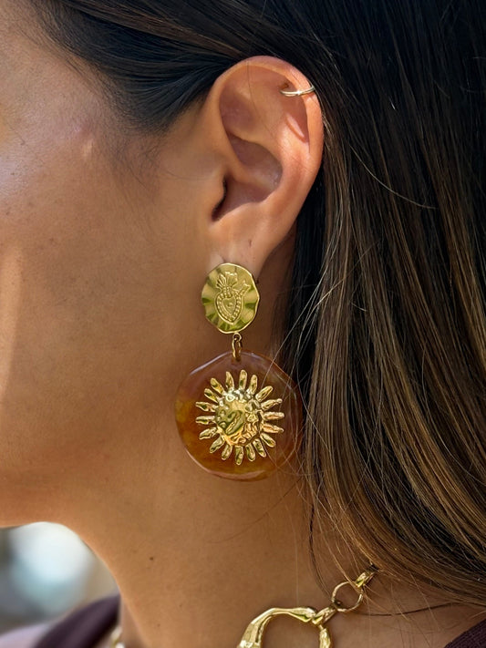 Brinco Inca Resina Marrom