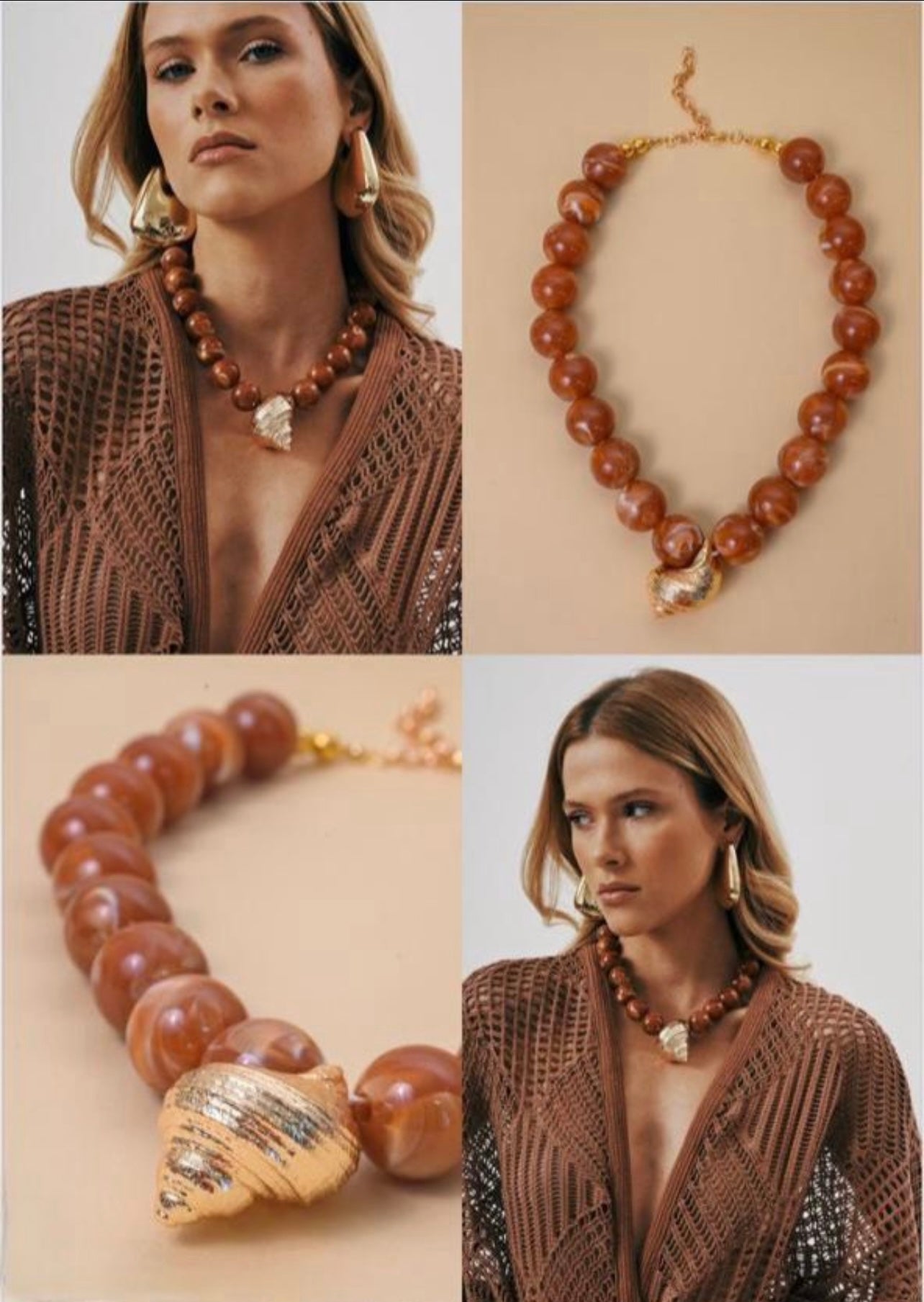 Colar La Isla Shell Resina Coral