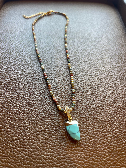 Colar Ágata Indiana Com Dente Turquesa