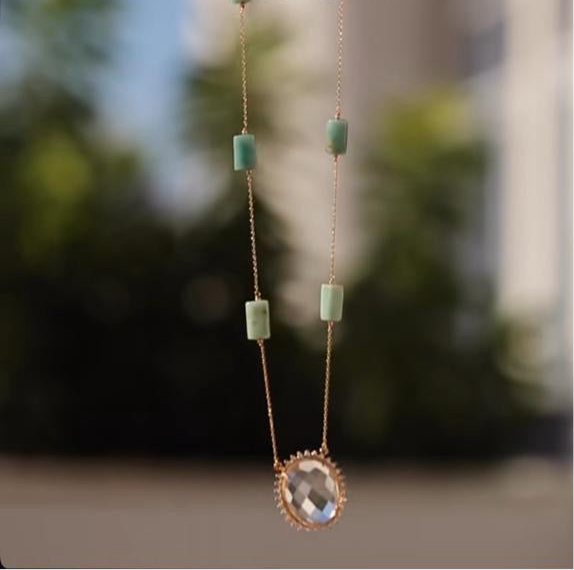 Colar Longo Amazonita Com Cristal
