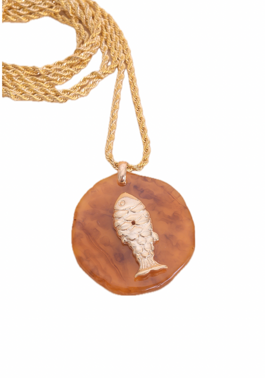 Colar Longo Pingente Orgânico Fish Marrom