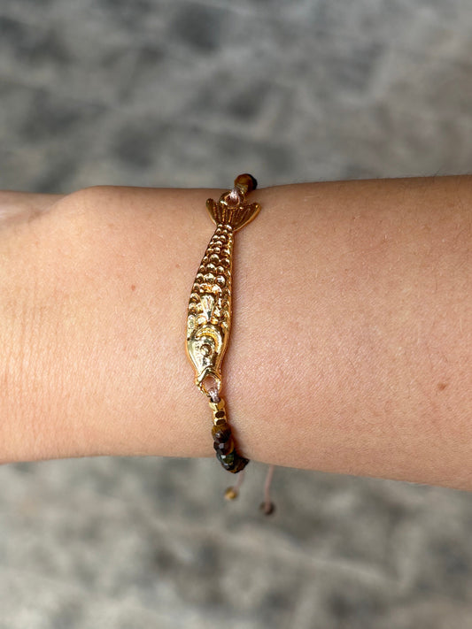 Pulseira Lá Isla Pedrinhas Peixe Olho De Tigre