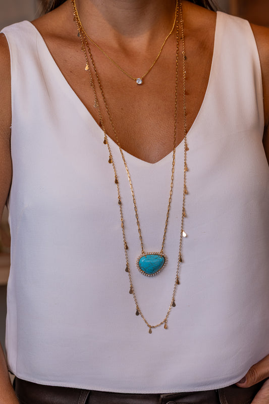 Colar Longo Turquesa Cravejada