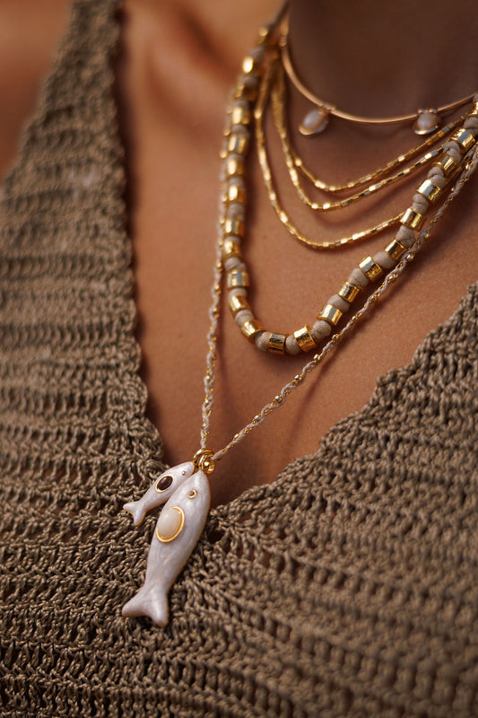 Colar Spring Tecido Square Nude