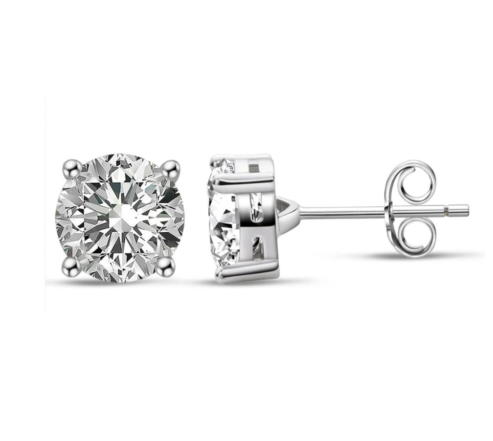 Brinco solitário Moissanite 8 mm