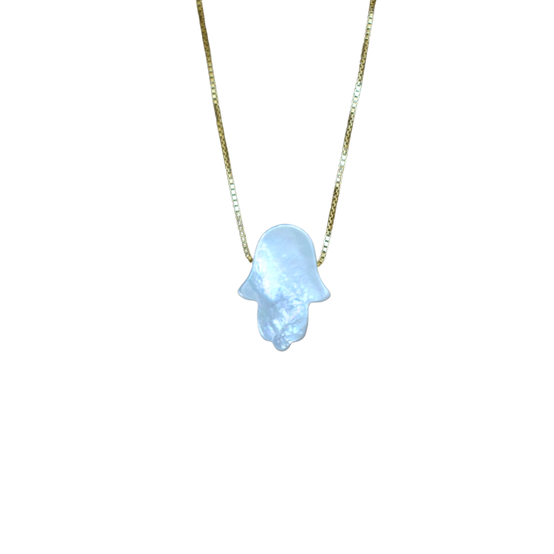 Colar Hamsa madreperola dourado