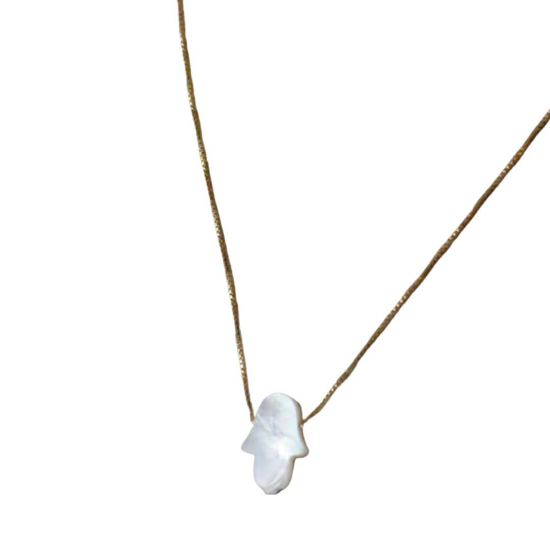 Colar Hamsa madreperola dourado