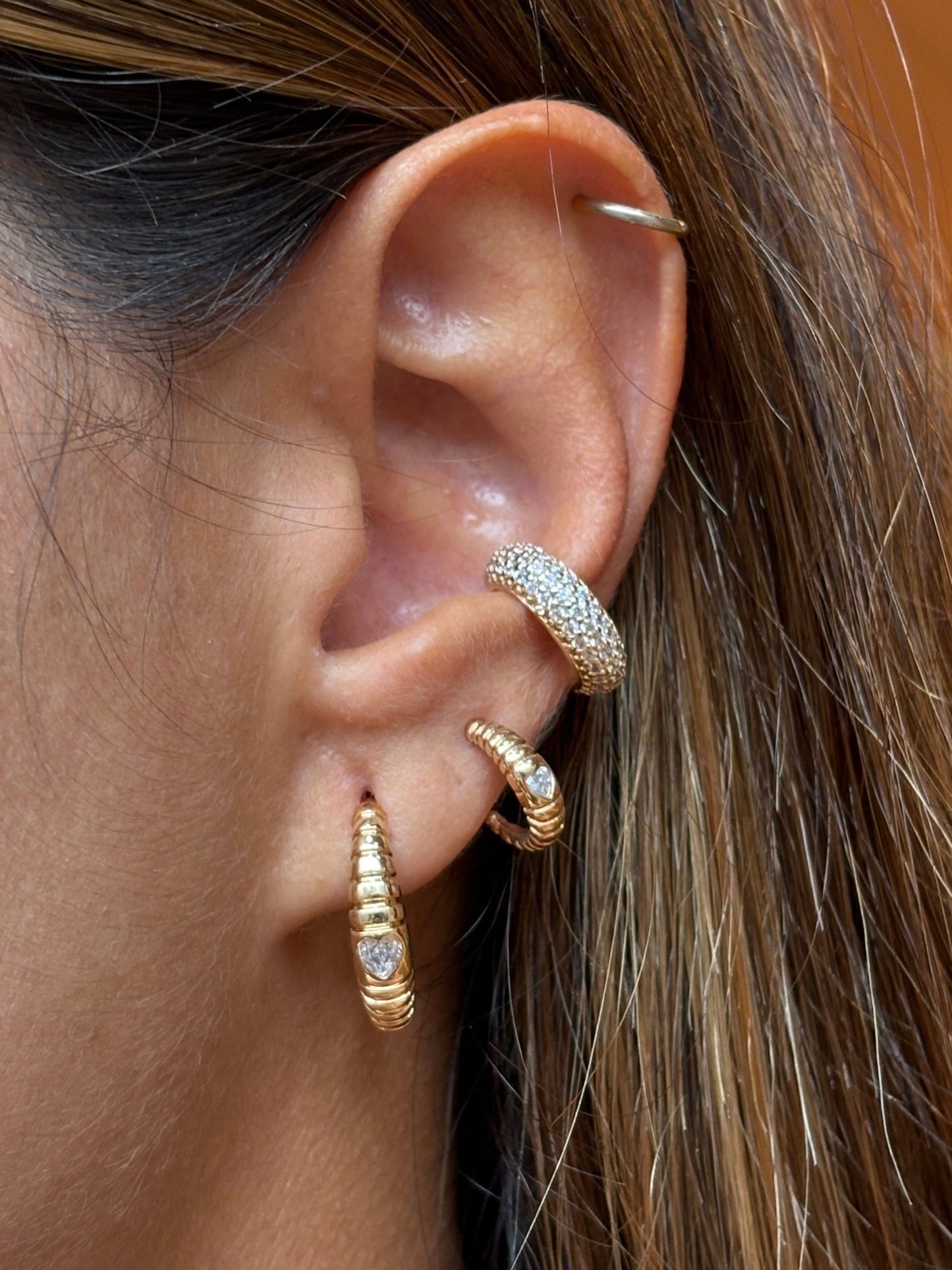 Brinco Argola Trama Pedra Heart Tam G