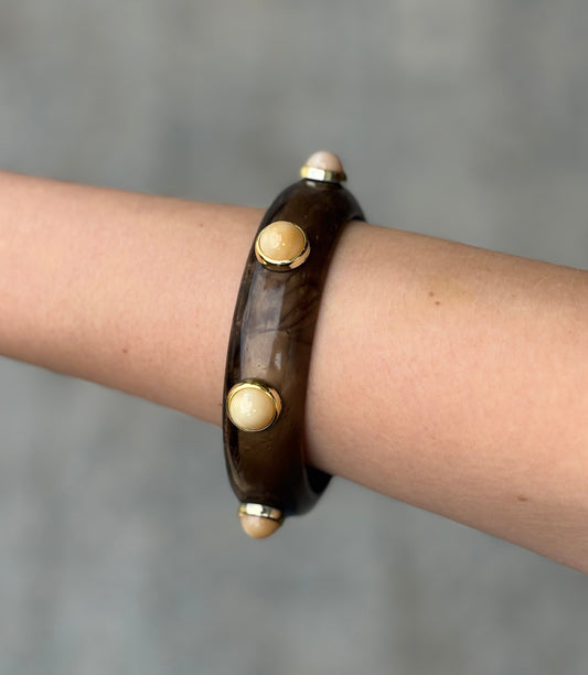 Bracelete Madeira Com Bolas Peroladas