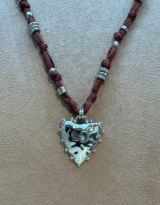 Colar  Heart Nômade Marrom Prata