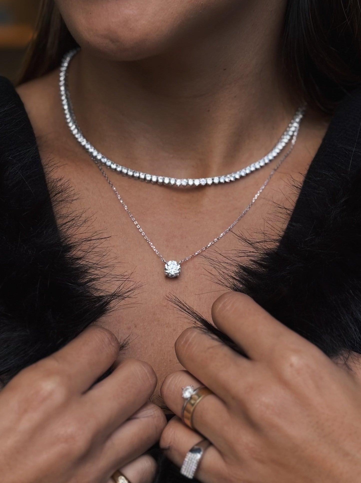 Colar Riviera 3 pontas cravejada em zirconia 3mm