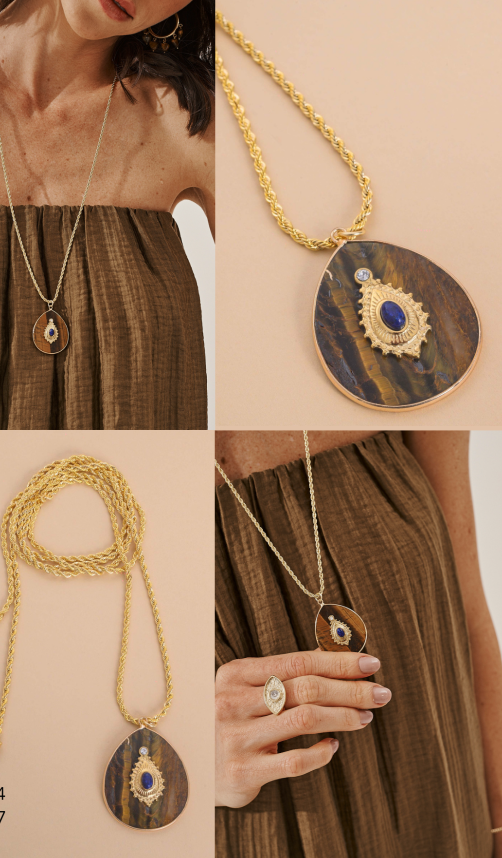 Colar Longo La Isla Pingente Gota Olho De Tigre