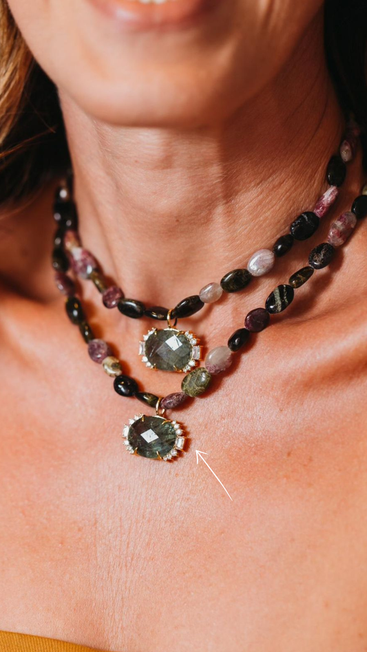 Colar Serene Turmalina Melancia com Esmeralda