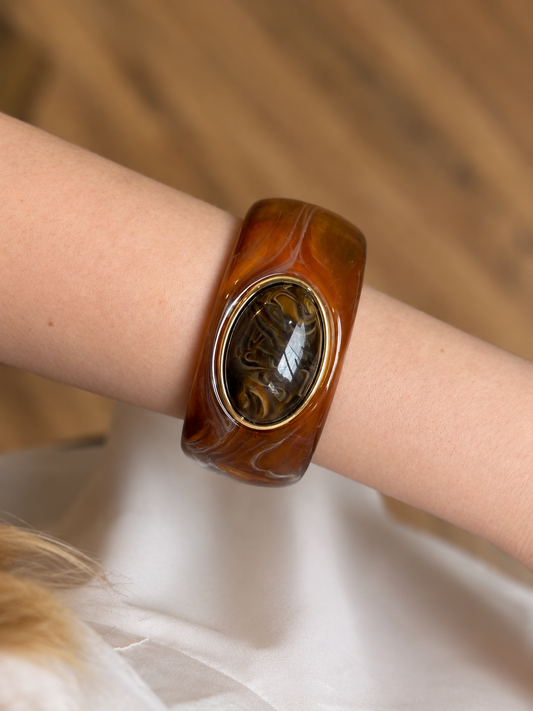 Bracelete Auror Resina Marble com Pedra Marrom Mescla