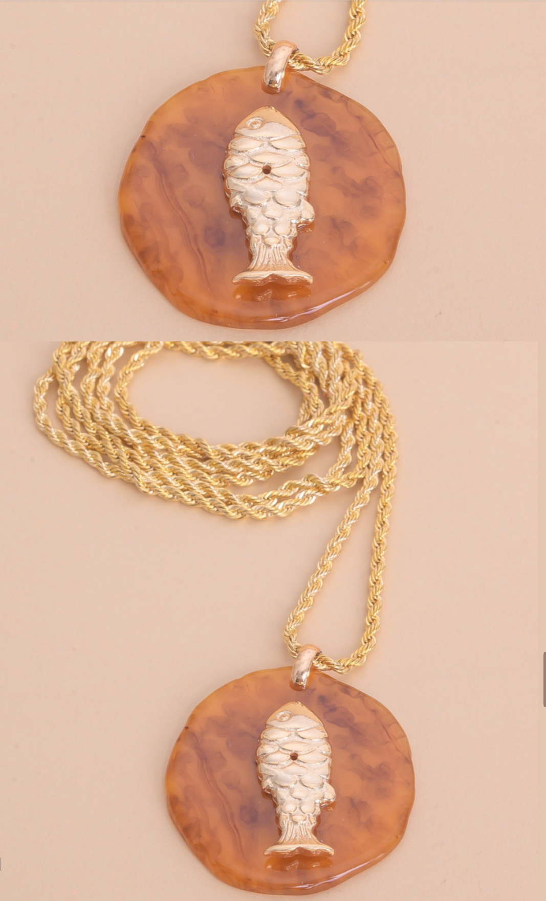 Colar Longo Pingente Orgânico Fish Marrom