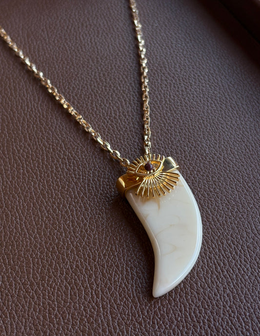 Colar Longo Pingente Dente Com Olho Grego Off