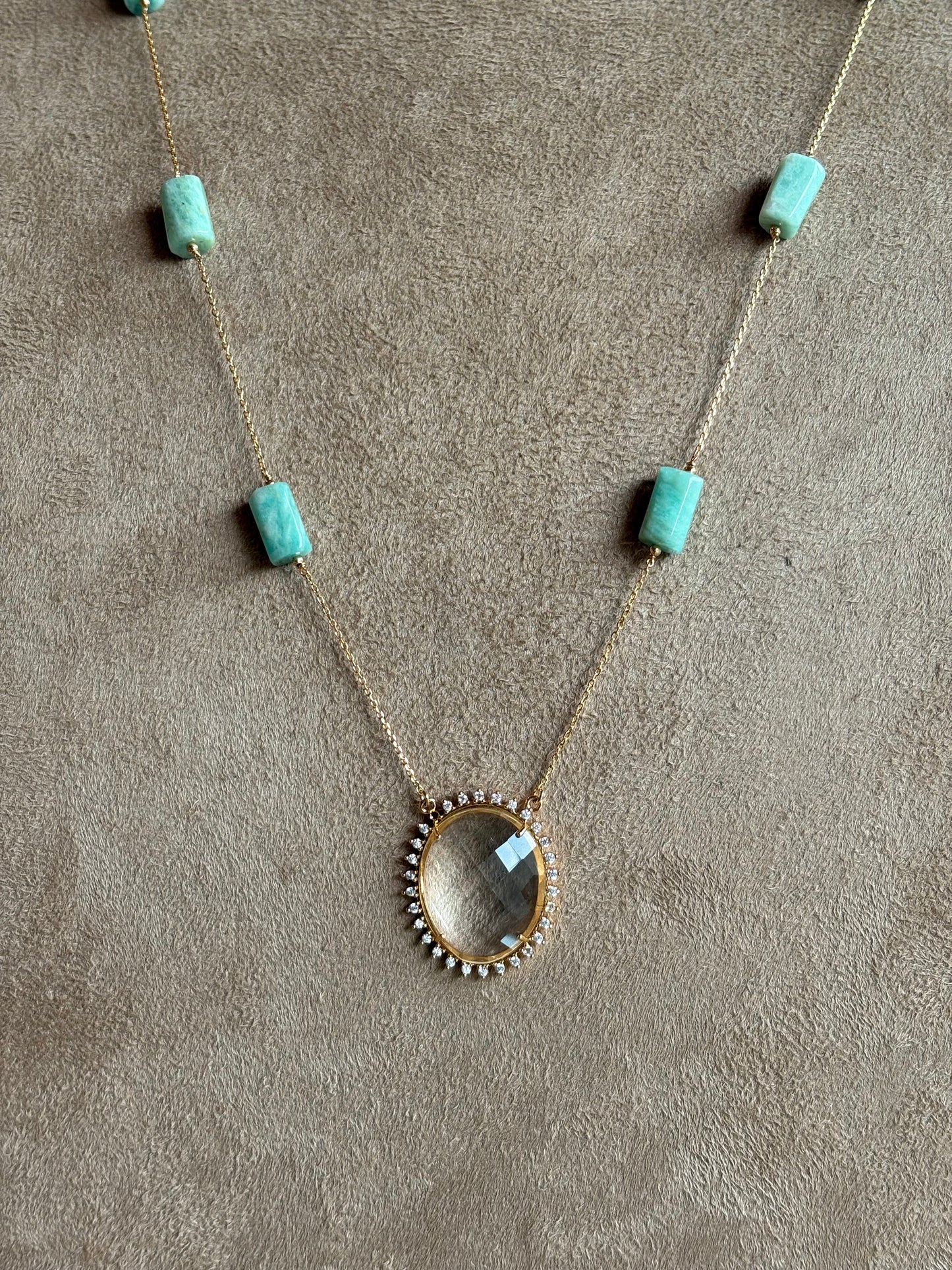 Colar Longo Amazonita Com Cristal