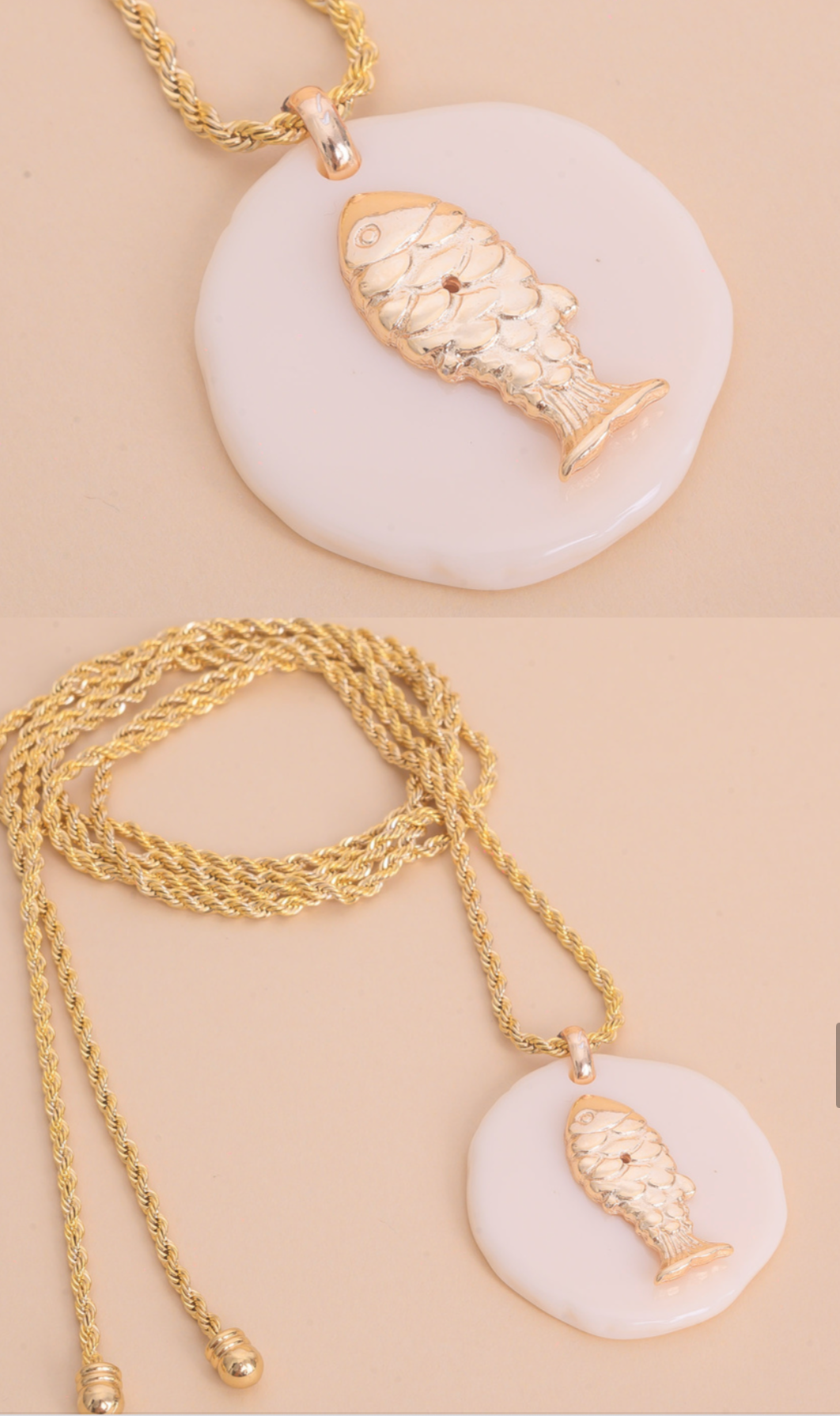 Colar longo Pingente Orgânico Fish White