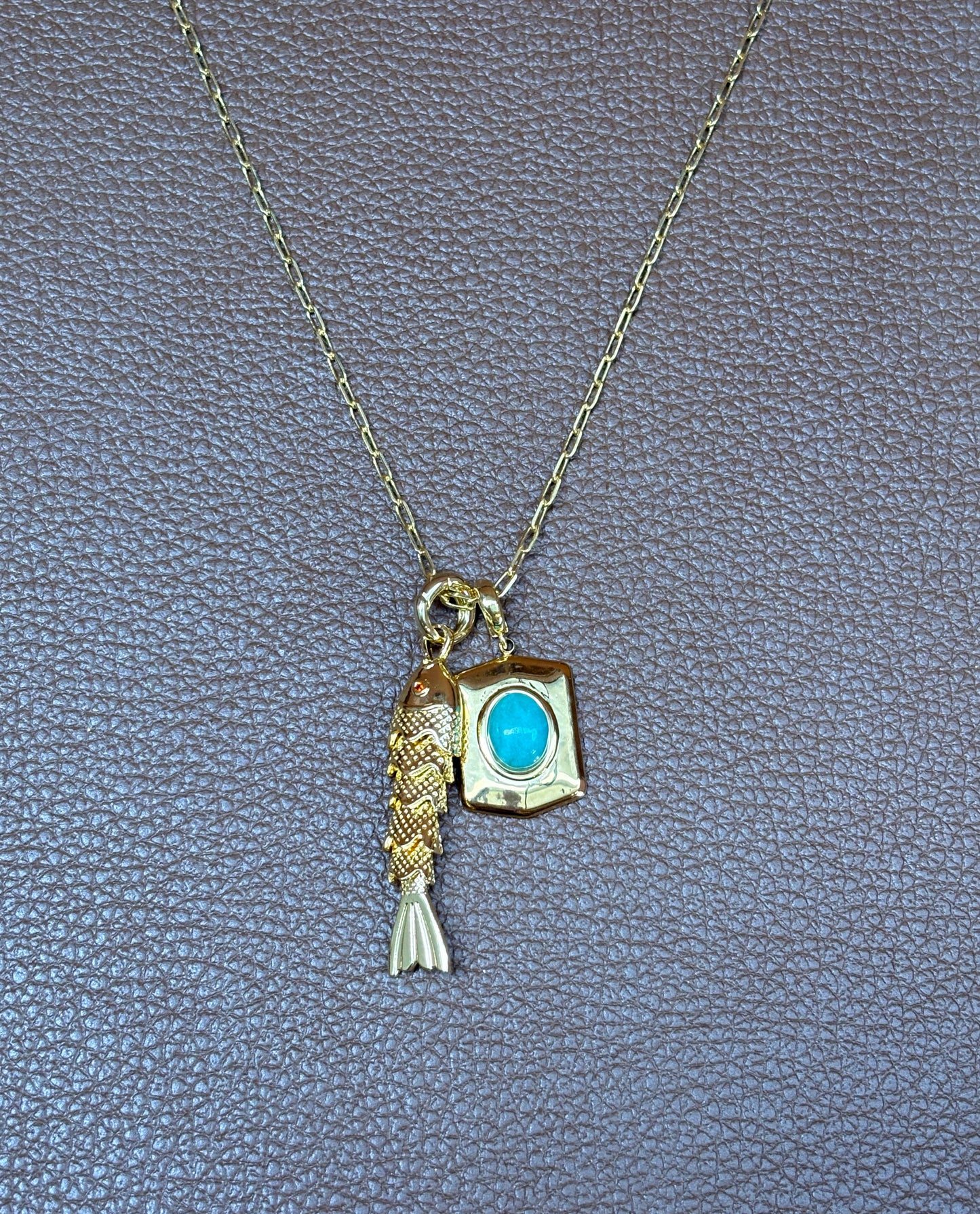 Colar Longo Peixe Com Turquesa