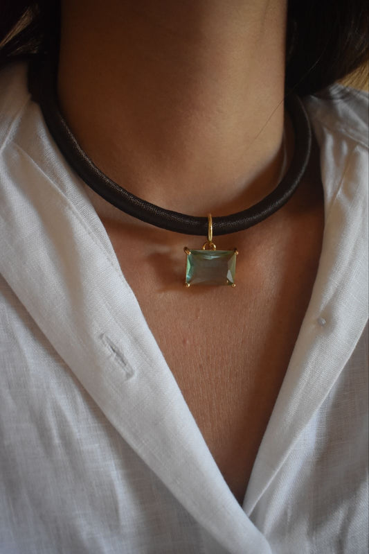 Colar Choker Gaya Trufa Cristal Verde