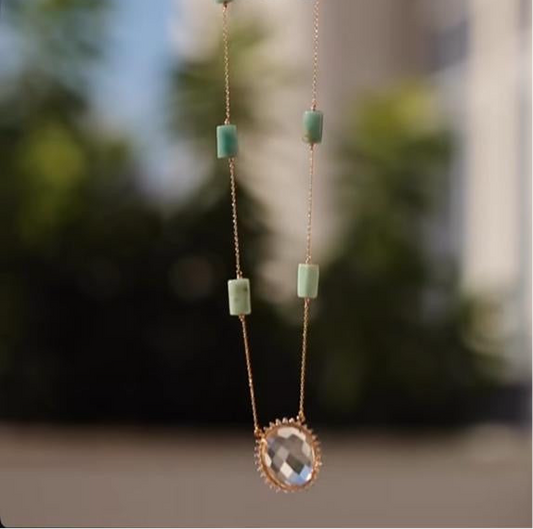Colar Longo Amazonita Com Cristal