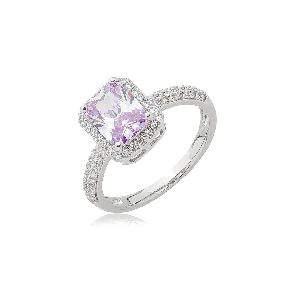 Anel Cravejado Ametista Quadrado Tam 18