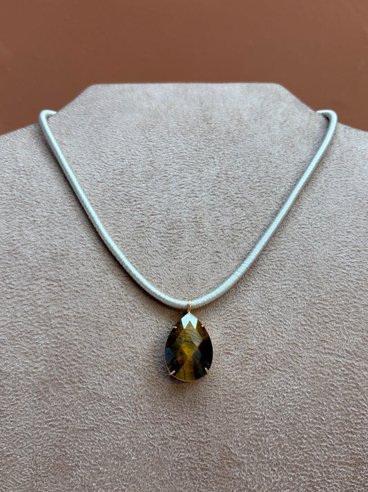 Colar Corda Golden Gota Olho De Tigre