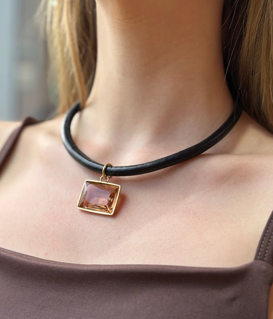 Choker Serene Couro Pingente Citrino