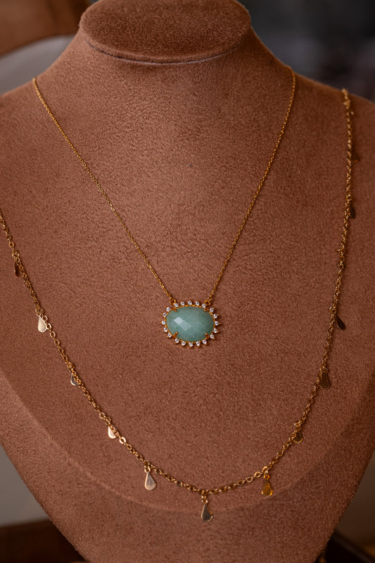 Colar Botton Quartzo Verde Cravejada