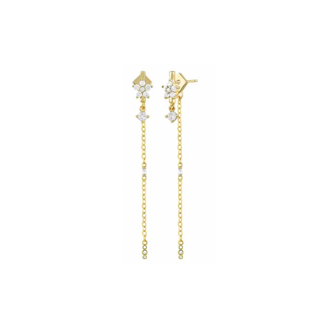 Brinco fio flor dourado