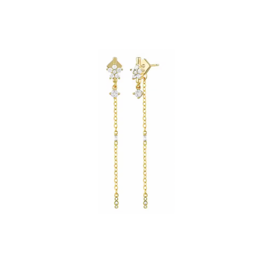 Brinco fio flor dourado