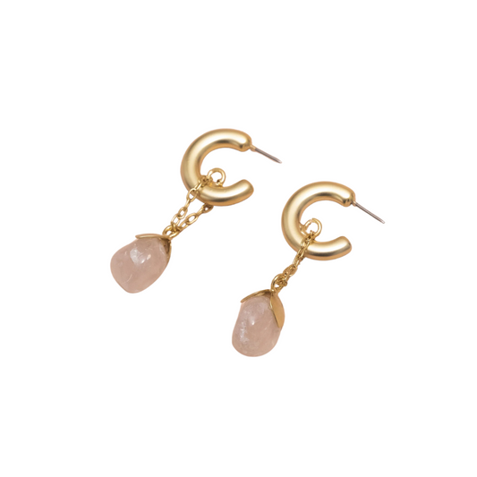 Brinco Argola Pedra Quartzo Rosa